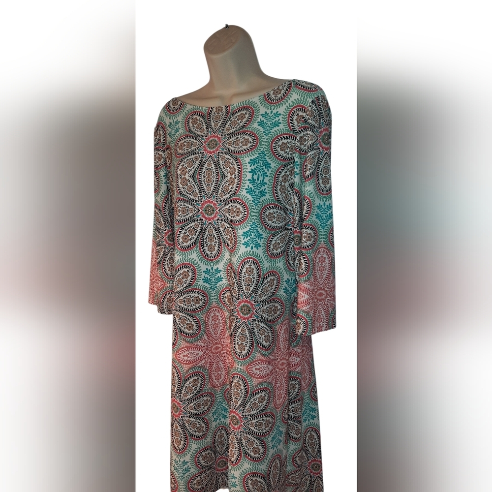 London Times Pink and Green Paisley Long Sleeve Dress